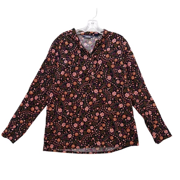 Lands' End Corduroy Floral Print Top Button Up Long Sleeve Peasant Size 14 - Picture 1 of 8